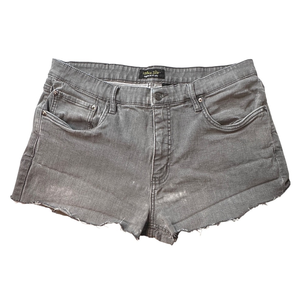Urban Star Shorts Womens 36 Gray Denim Cut Off‎ Raw Hem Stretch 5-Pocket Y2K